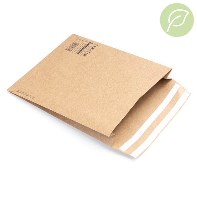 Papierversandtasche mit doppeltem Klebestreifen und Seitenfalte für ein flexibles Befüllen
