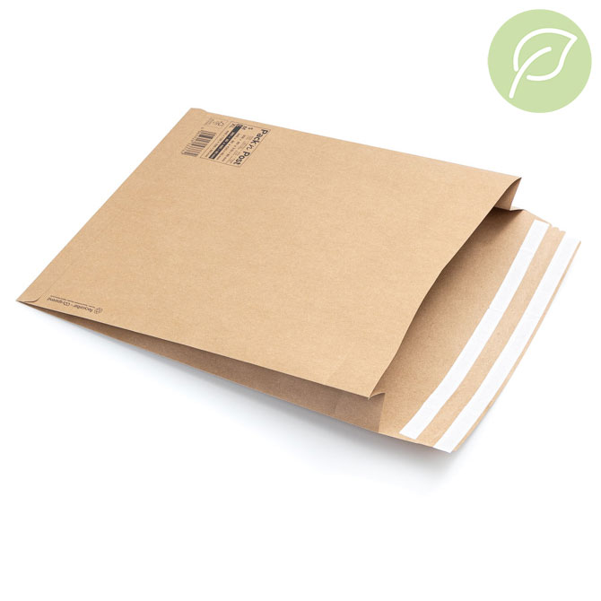 Papierversandtasche mit doppeltem Klebestreifen und Seitenfalte für ein flexibles Befüllen