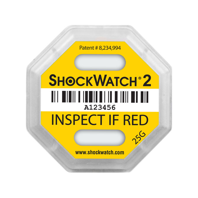 Shockwatch 2 m. Label gelb 25g/50ms
