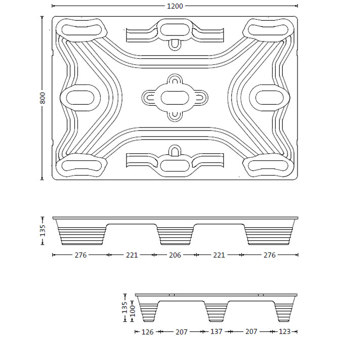 Pressholzpalette 800x1200mm 900kg technische Zeichnung
