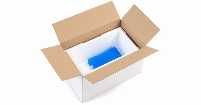 Box aus Styropor mit Kühlakku und Umkarton Box aus Styropor mit Kühlakku und Umkarton