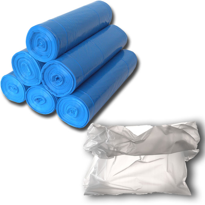 PE-Volumensäcke und blaue Müllsäcke